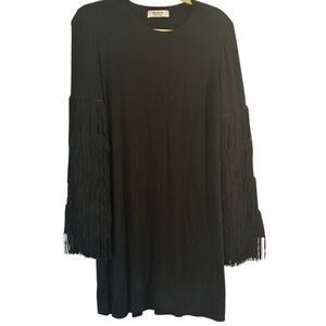 Bailey 44 Black Fringe Sleeve Shift Dress Women’s Medium Made in USA